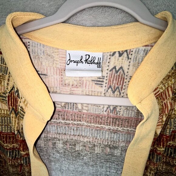 Joseph Ribkoff Gold Brown Ochre Foil Detail Short Sleeve Maxi Duster Chest 40" - Picture 4 of 9